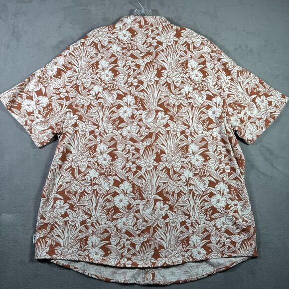 ROWM Shirt Mens 2XB Brown White Tropical Floral Print Short Sleeve Button NWOT - Picture 3 of 9